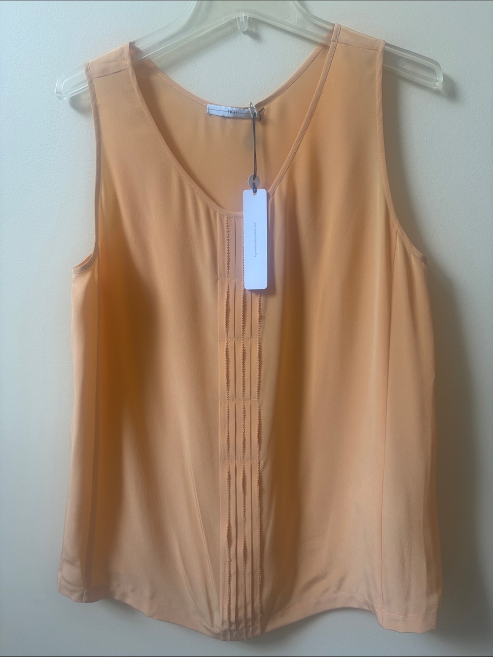 Silk Sleeveless Pintuck Tank in Soft Peach- New
